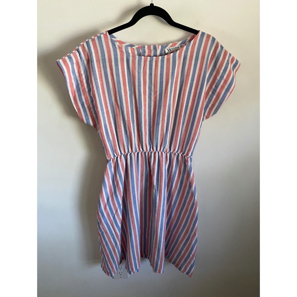 Vintage Walden Classics Red White Blue Striped Button Back Elastic Waist Dress